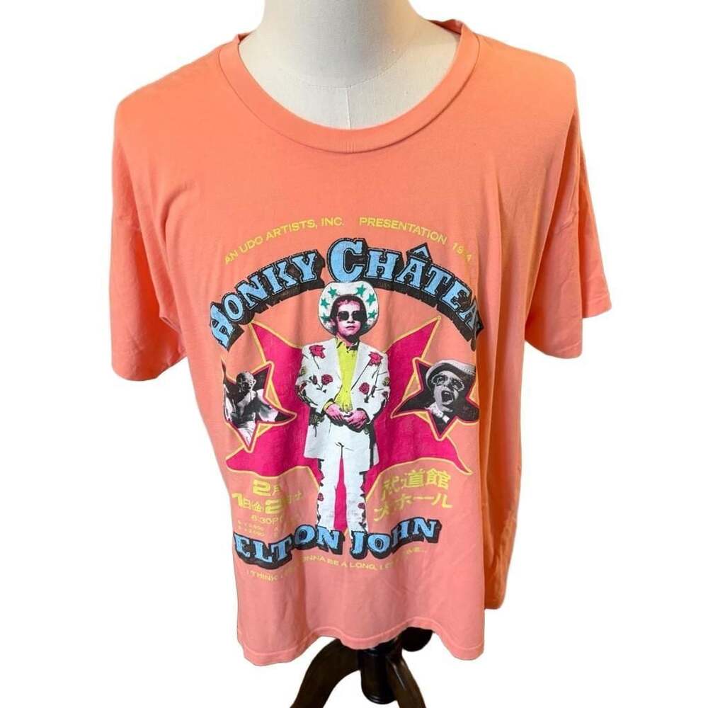 Daydreamer Elton John Honky Chateau 1974 Rocket Man Graphic T-Shirt Orange Large